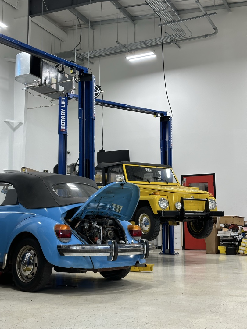 Vintage Volkswagen vehicle being serviced by German Auto Tech
